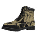Satanic Pentagram Skull Print Padded Collar Lace Up Boots