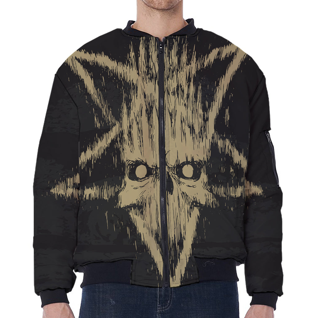Satanic Pentagram Skull Print Zip Sleeve Bomber Jacket