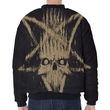 Satanic Pentagram Skull Print Zip Sleeve Bomber Jacket