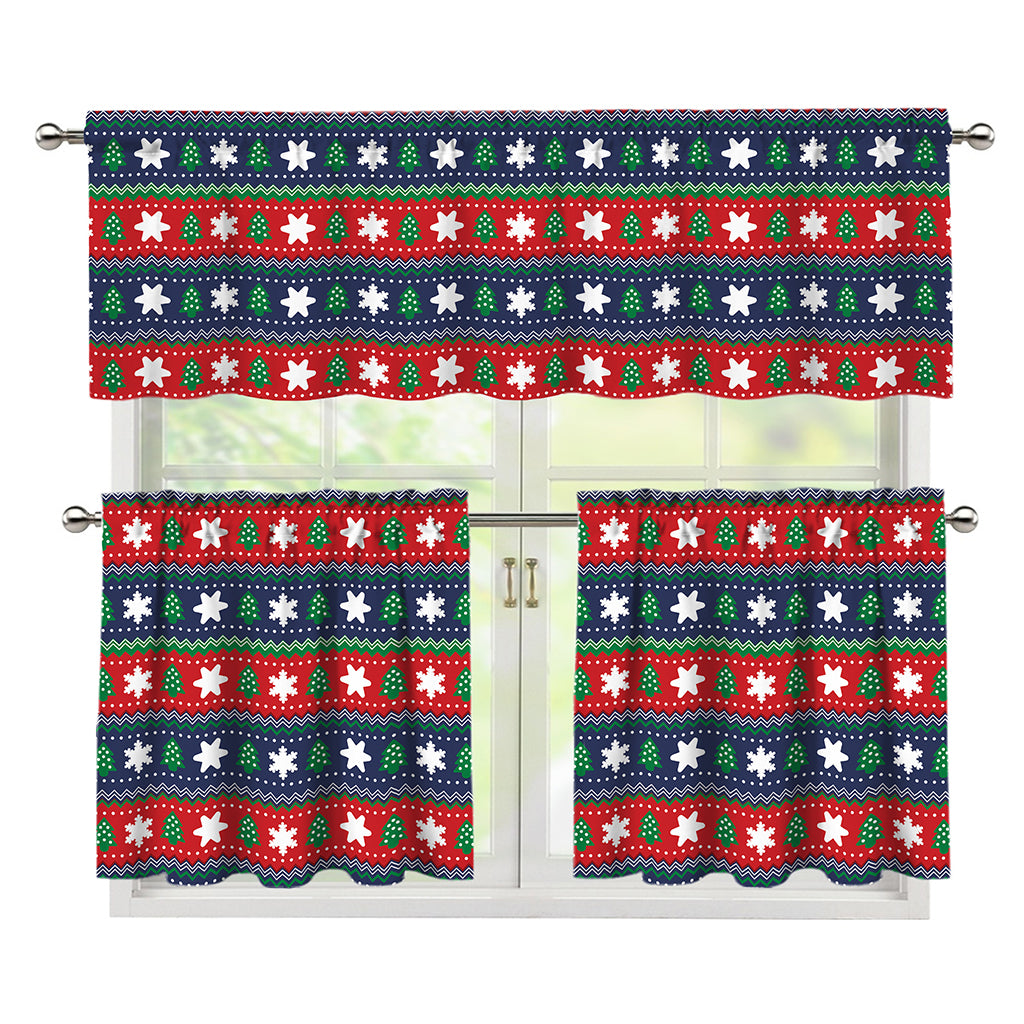 Scandinavian Christmas Pattern Print 3 Piece Kitchen Curtains