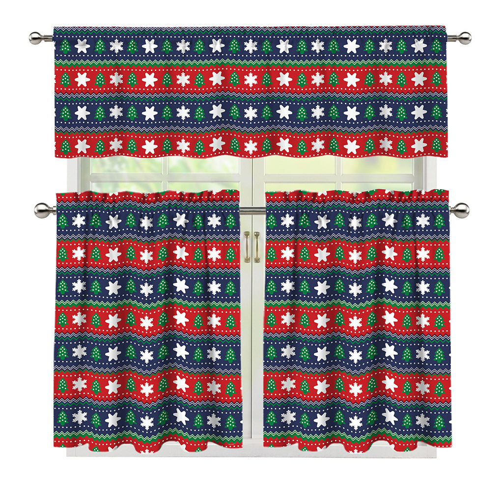 Scandinavian Christmas Pattern Print 3 Piece Kitchen Curtains