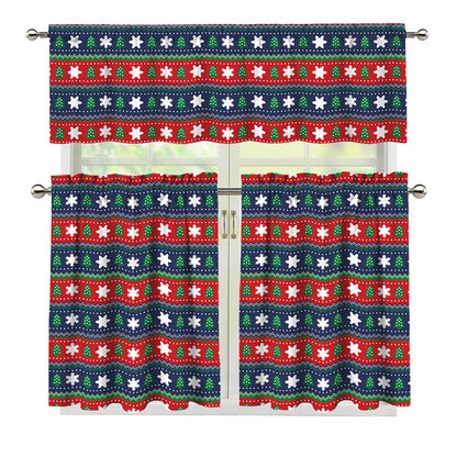 Scandinavian Christmas Pattern Print 3 Piece Kitchen Curtains