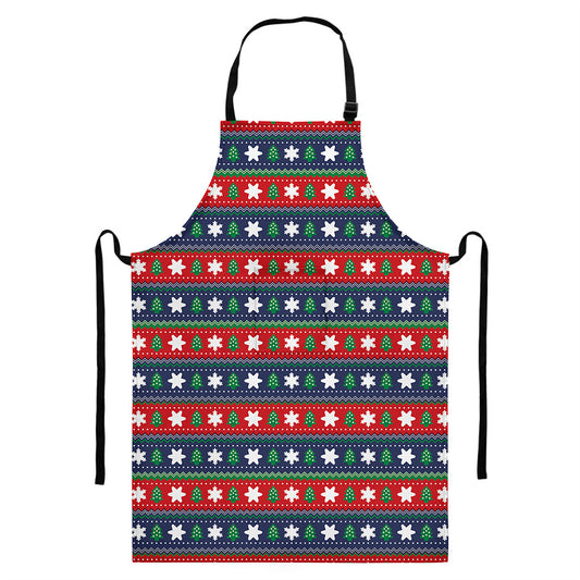 Scandinavian Christmas Pattern Print Bib Apron With Pocket