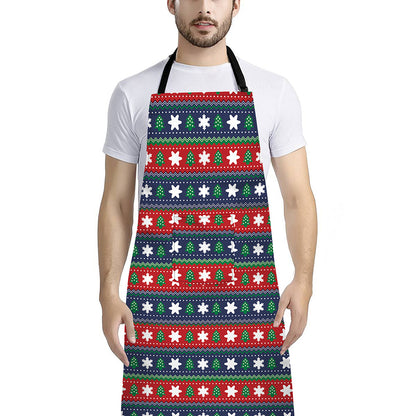 Scandinavian Christmas Pattern Print Bib Apron With Pocket