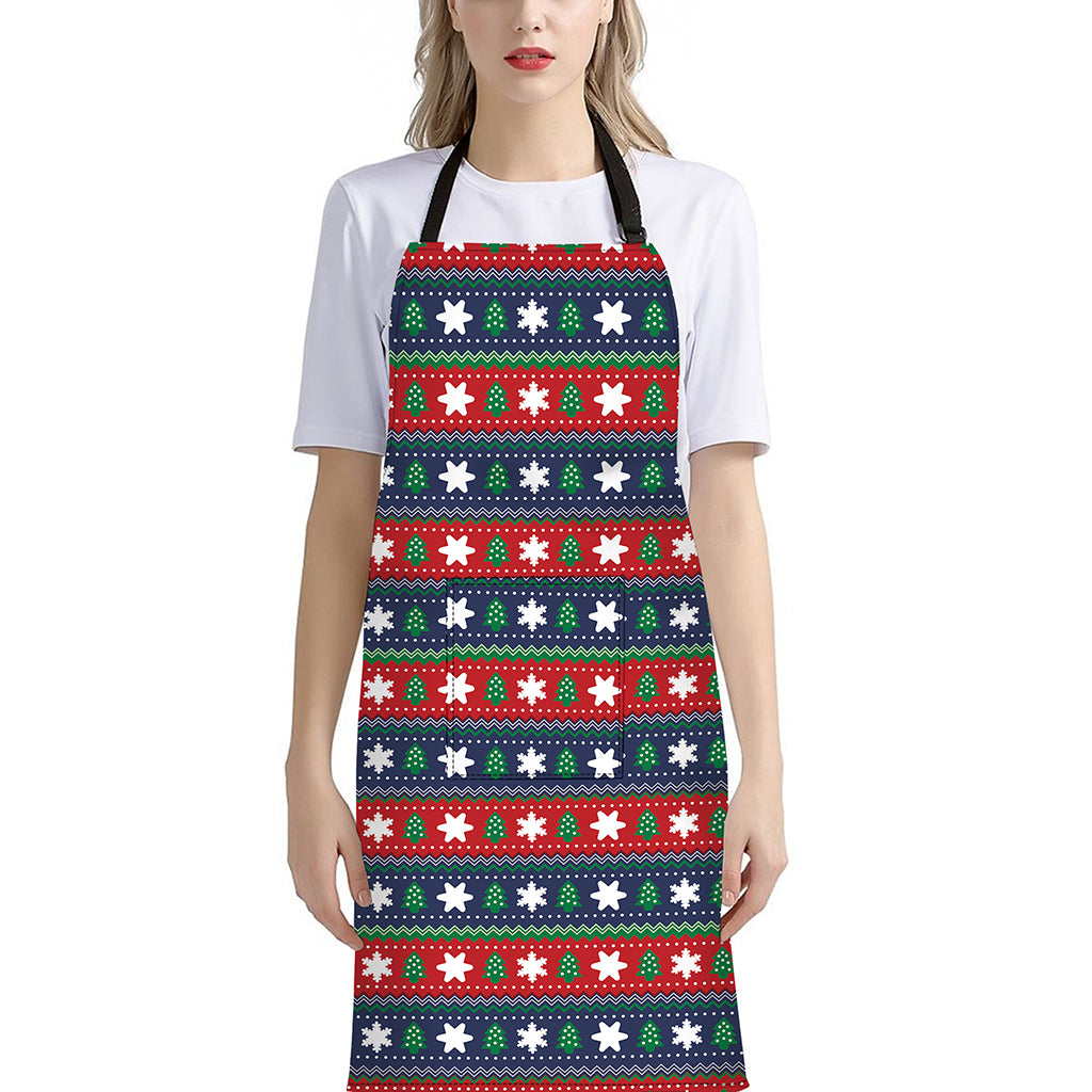 Scandinavian Christmas Pattern Print Bib Apron With Pocket