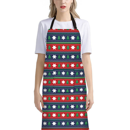 Scandinavian Christmas Pattern Print Bib Apron With Pocket