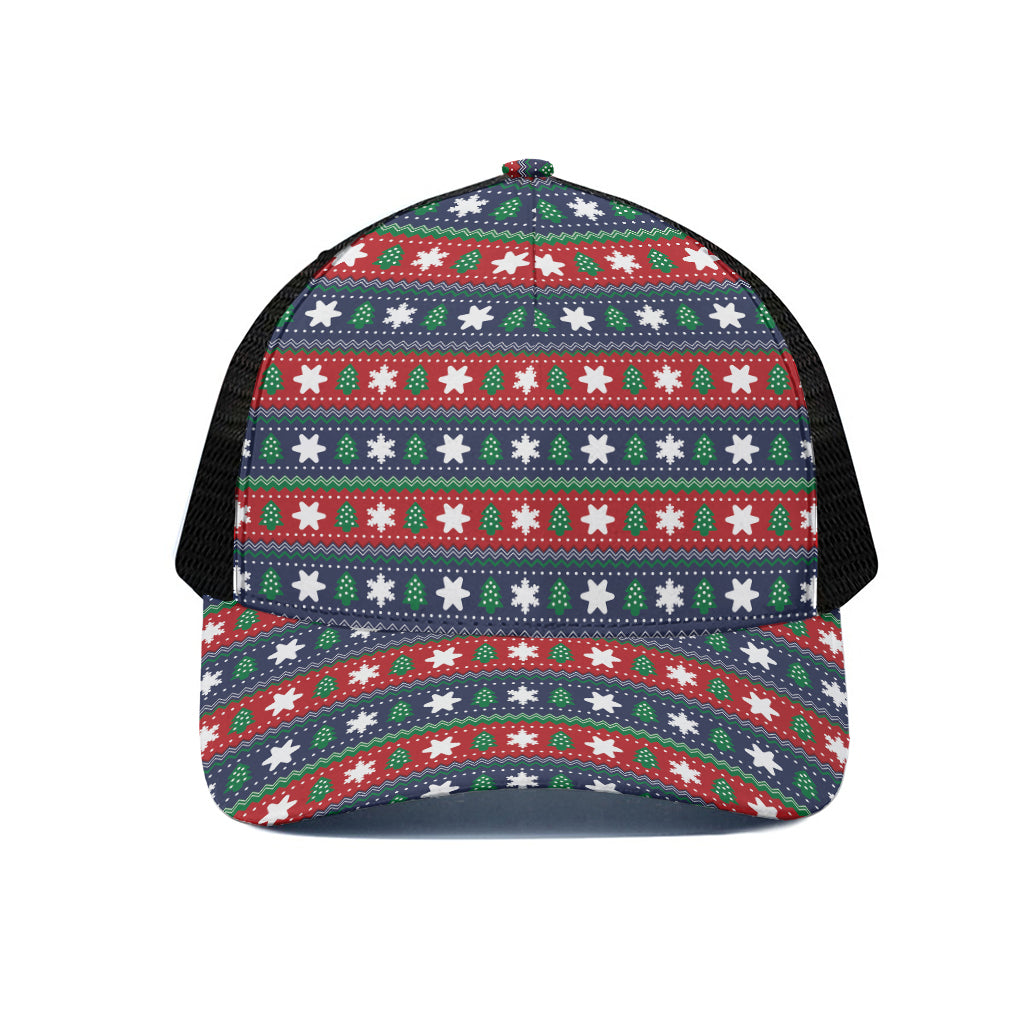 Scandinavian Christmas Pattern Print Black Mesh Trucker Cap