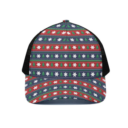 Scandinavian Christmas Pattern Print Black Mesh Trucker Cap