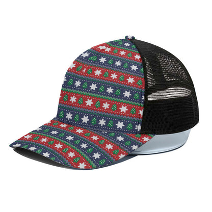Scandinavian Christmas Pattern Print Black Mesh Trucker Cap