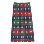 Scandinavian Christmas Pattern Print Cotton Front Slit Maxi Skirt