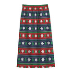 Scandinavian Christmas Pattern Print Cotton Front Slit Maxi Skirt