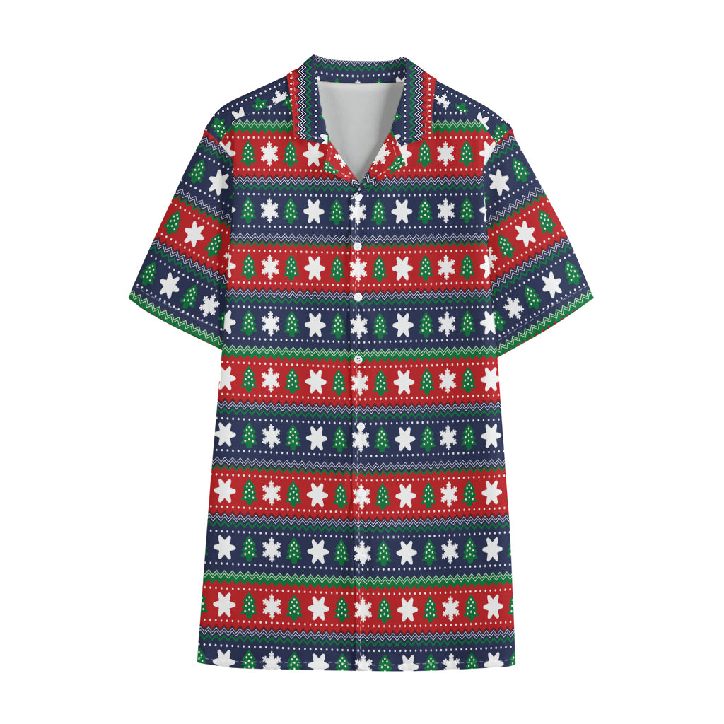Scandinavian Christmas Pattern Print Cotton Hawaiian Shirt