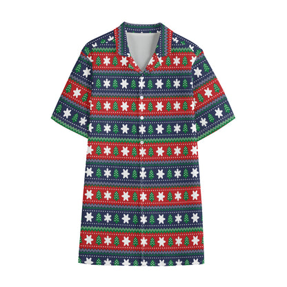 Scandinavian Christmas Pattern Print Cotton Hawaiian Shirt