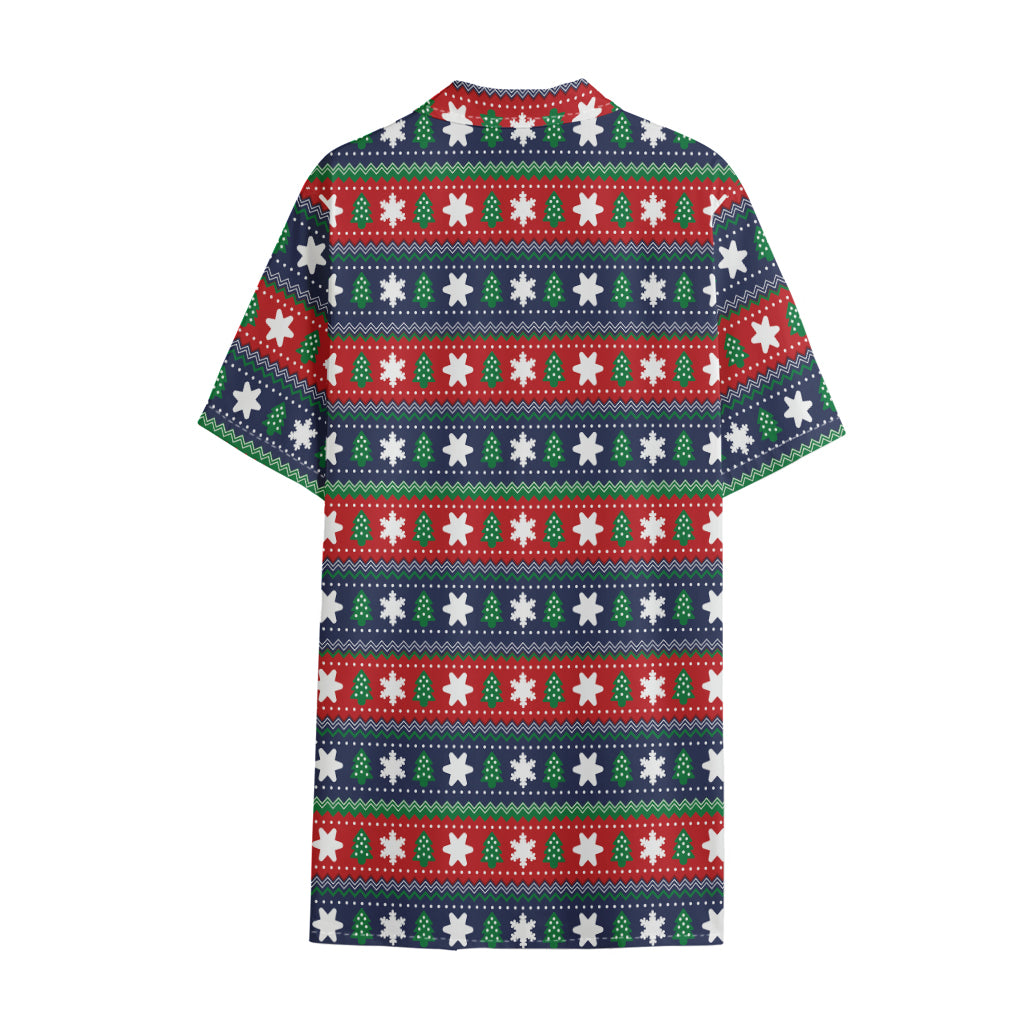 Scandinavian Christmas Pattern Print Cotton Hawaiian Shirt
