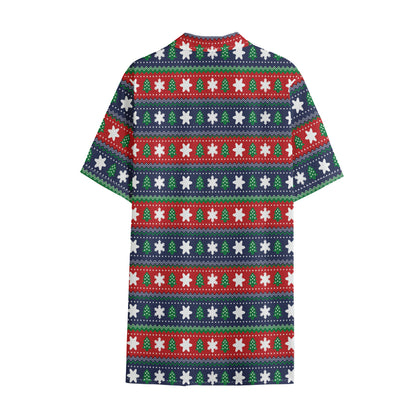 Scandinavian Christmas Pattern Print Cotton Hawaiian Shirt