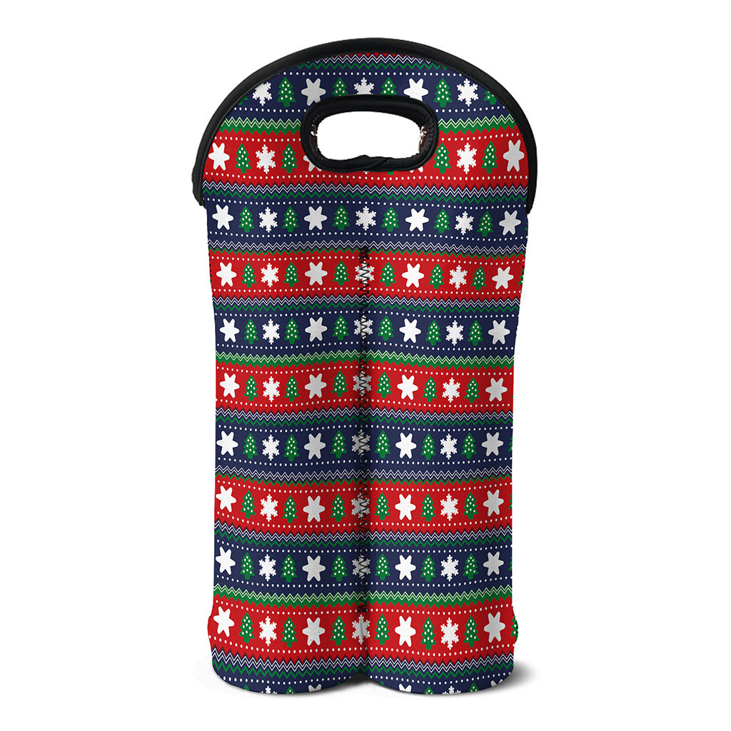 Scandinavian Christmas Pattern Print Double Neoprene Wine Tote