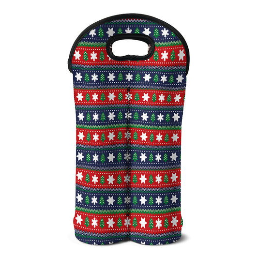Scandinavian Christmas Pattern Print Double Neoprene Wine Tote