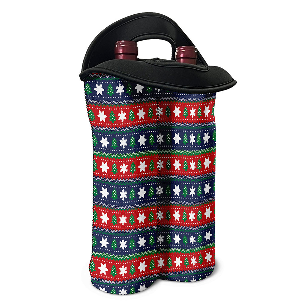 Scandinavian Christmas Pattern Print Double Neoprene Wine Tote