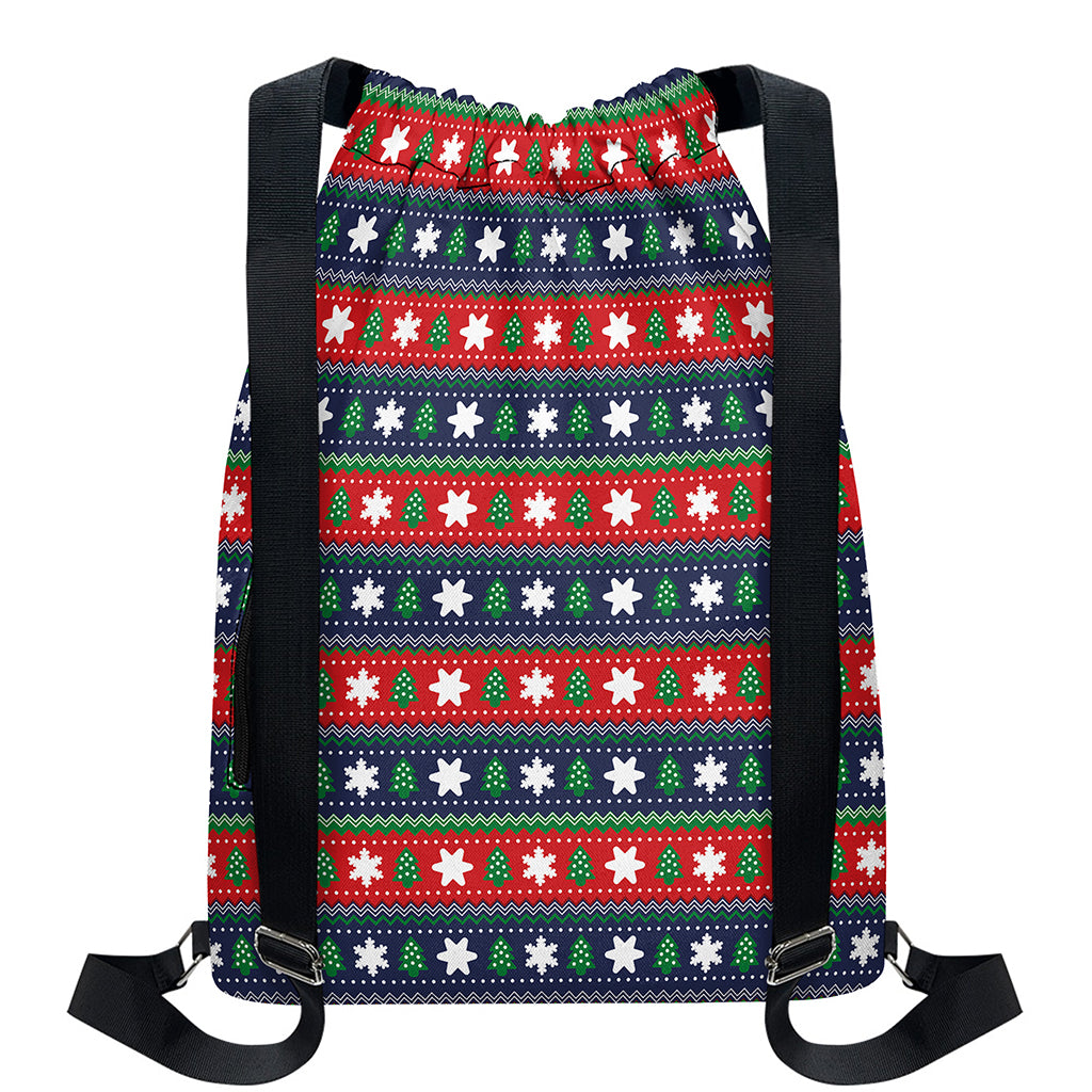 Scandinavian Christmas Pattern Print Drawstring Backpack