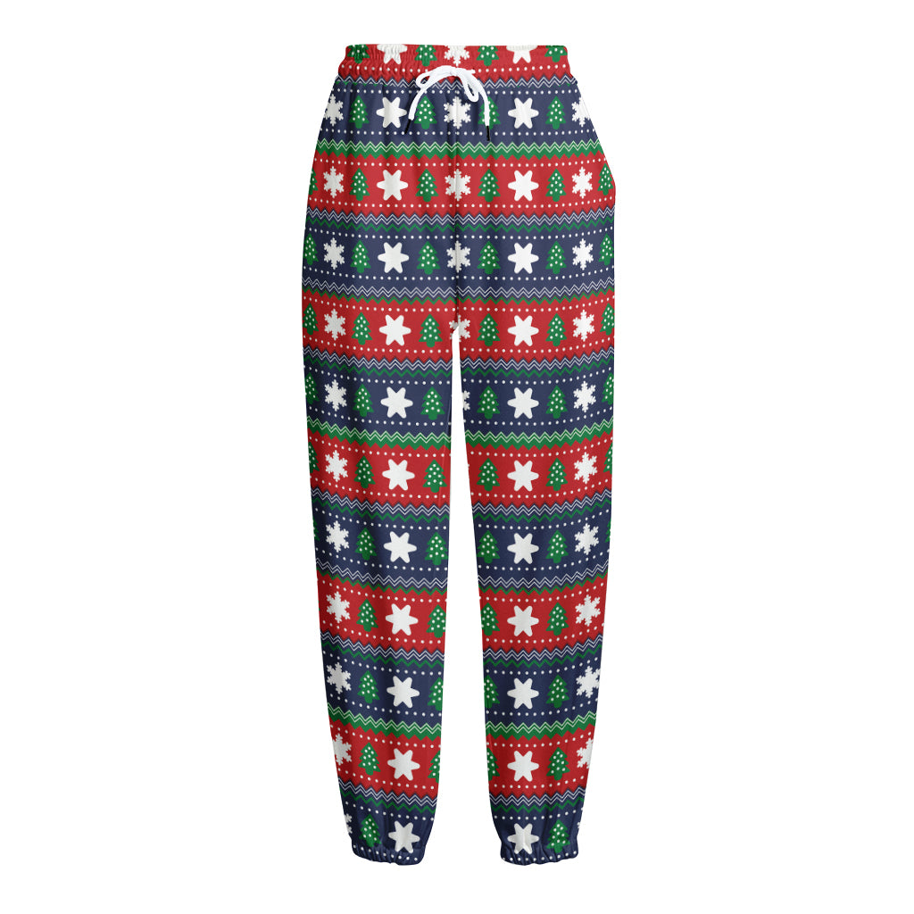 Scandinavian Christmas Pattern Print Fleece Lined Knit Pants
