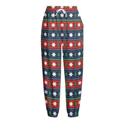 Scandinavian Christmas Pattern Print Fleece Lined Knit Pants