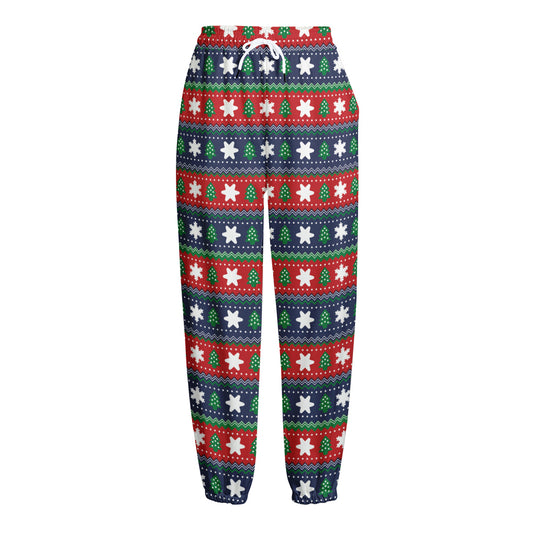 Scandinavian Christmas Pattern Print Fleece Lined Knit Pants