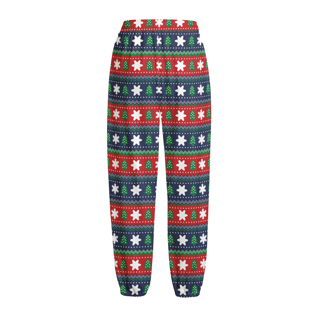 Scandinavian Christmas Pattern Print Fleece Lined Knit Pants