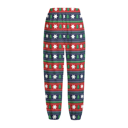 Scandinavian Christmas Pattern Print Fleece Lined Knit Pants