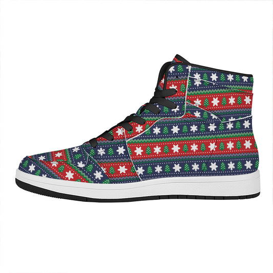 Scandinavian Christmas Pattern Print High Top Leather Sneakers