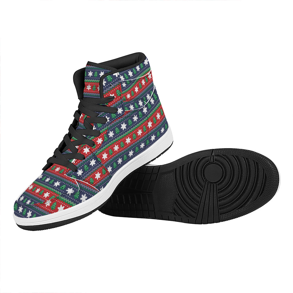 Scandinavian Christmas Pattern Print High Top Leather Sneakers