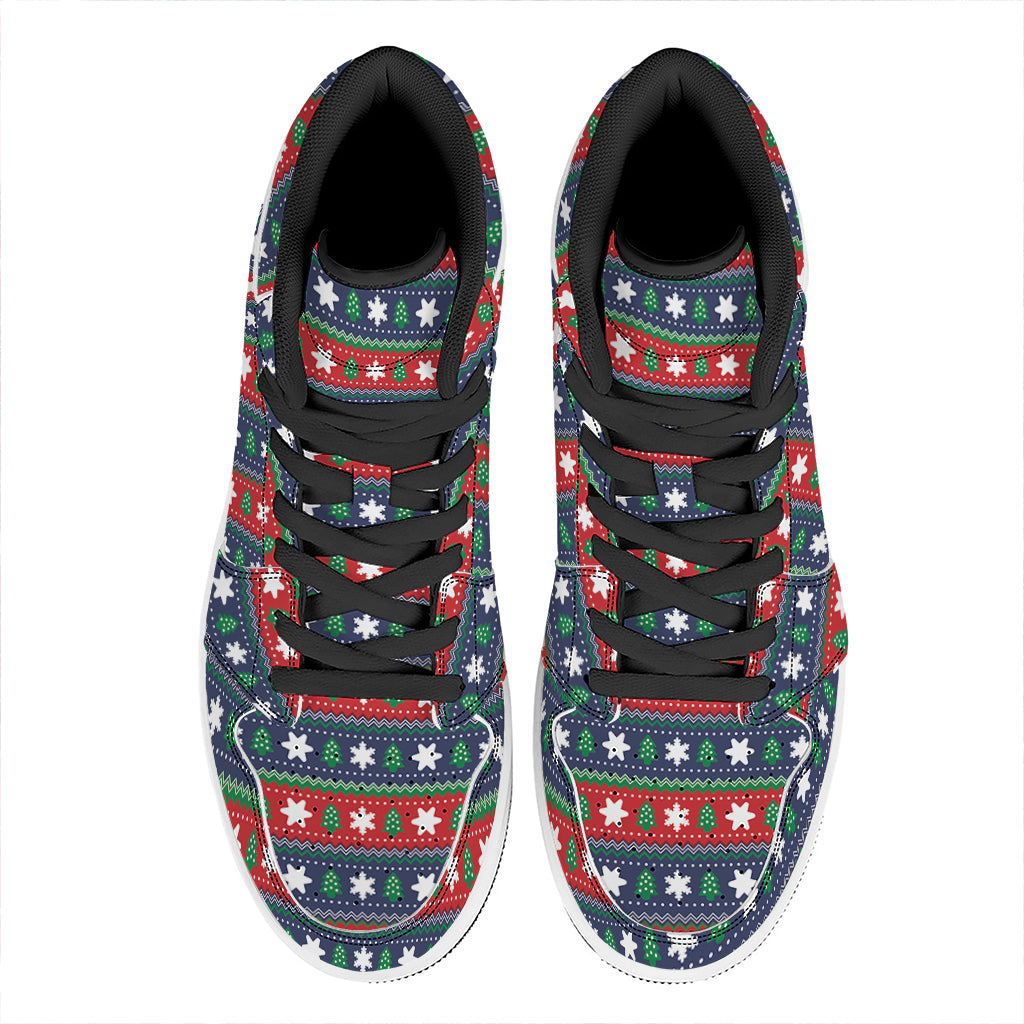 Scandinavian Christmas Pattern Print High Top Leather Sneakers