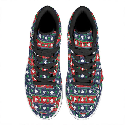 Scandinavian Christmas Pattern Print High Top Leather Sneakers