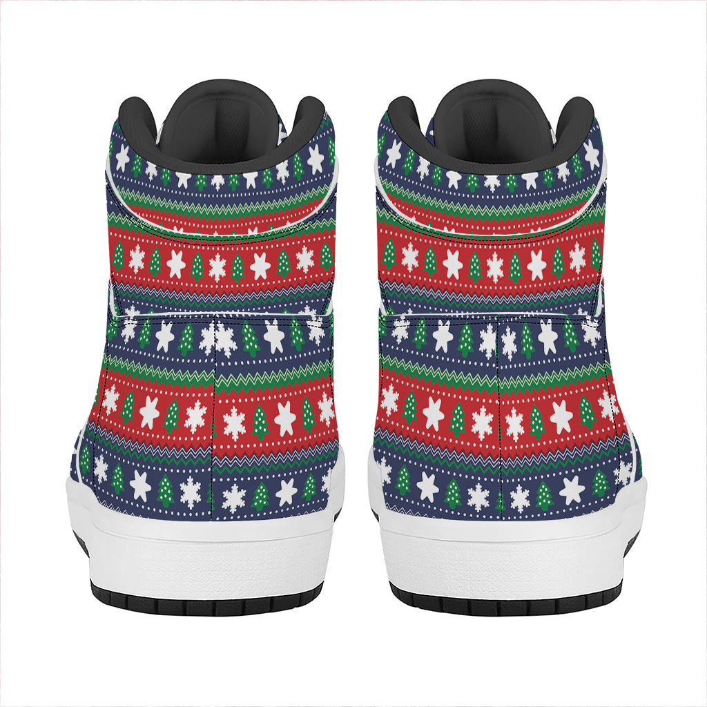 Scandinavian Christmas Pattern Print High Top Leather Sneakers