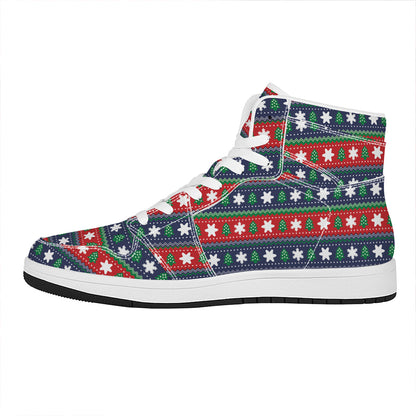Scandinavian Christmas Pattern Print High Top Leather Sneakers