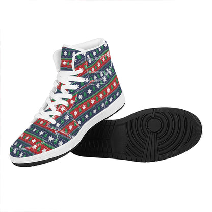 Scandinavian Christmas Pattern Print High Top Leather Sneakers