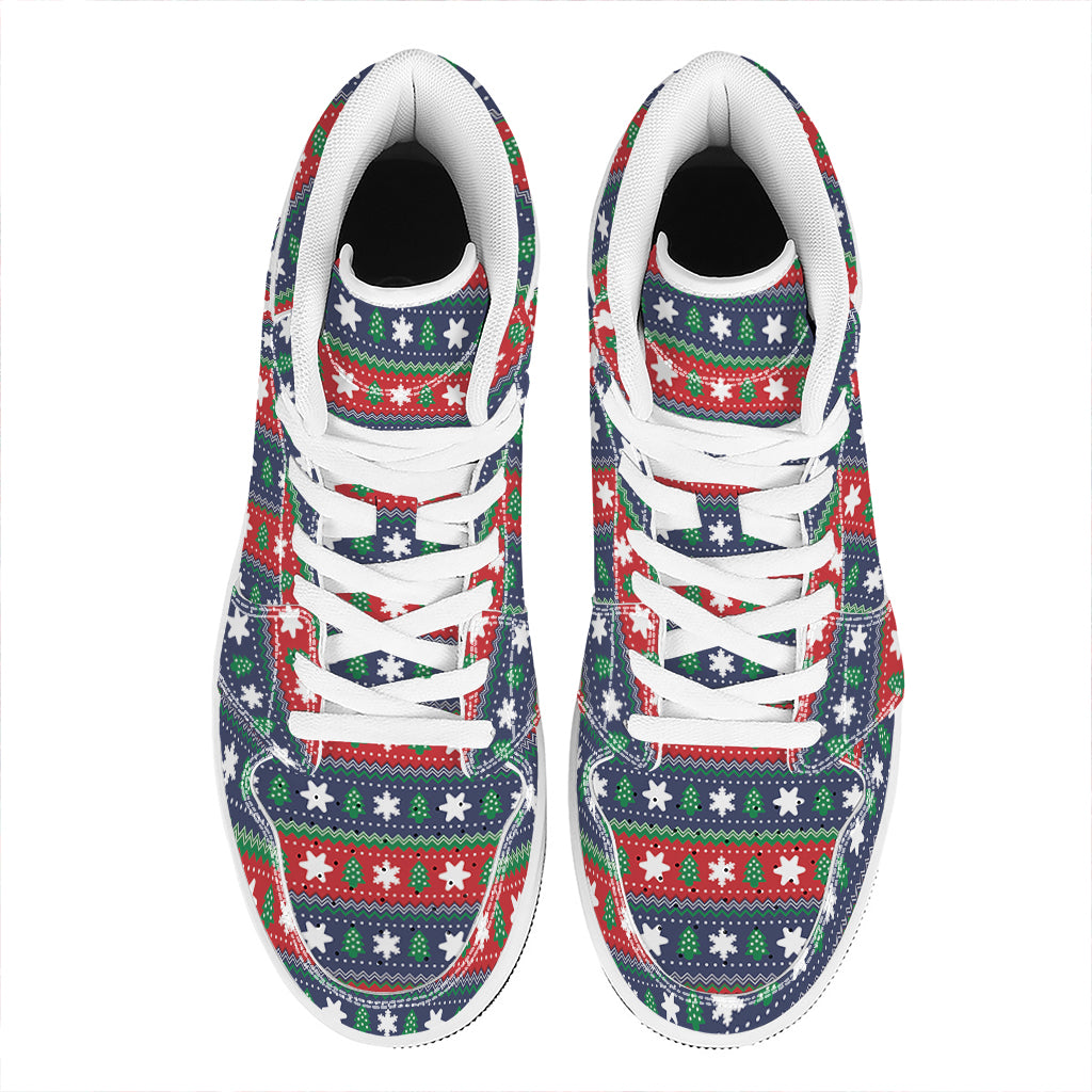 Scandinavian Christmas Pattern Print High Top Leather Sneakers