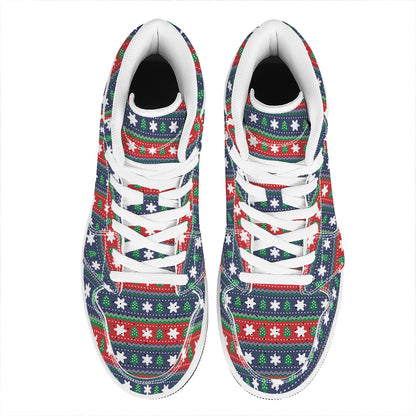 Scandinavian Christmas Pattern Print High Top Leather Sneakers