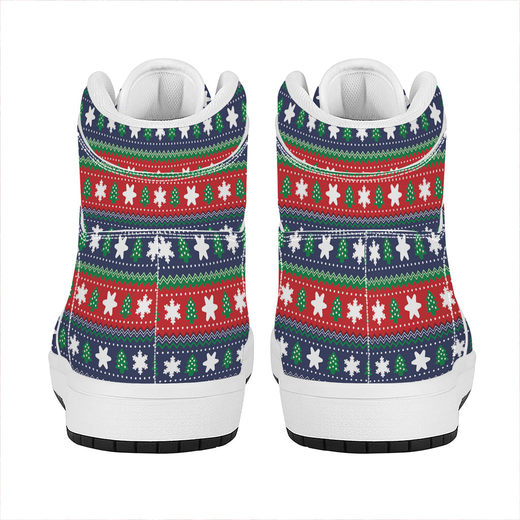 Scandinavian Christmas Pattern Print High Top Leather Sneakers