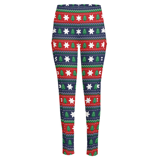 Scandinavian Christmas Pattern Print High-Waisted Pocket Leggings