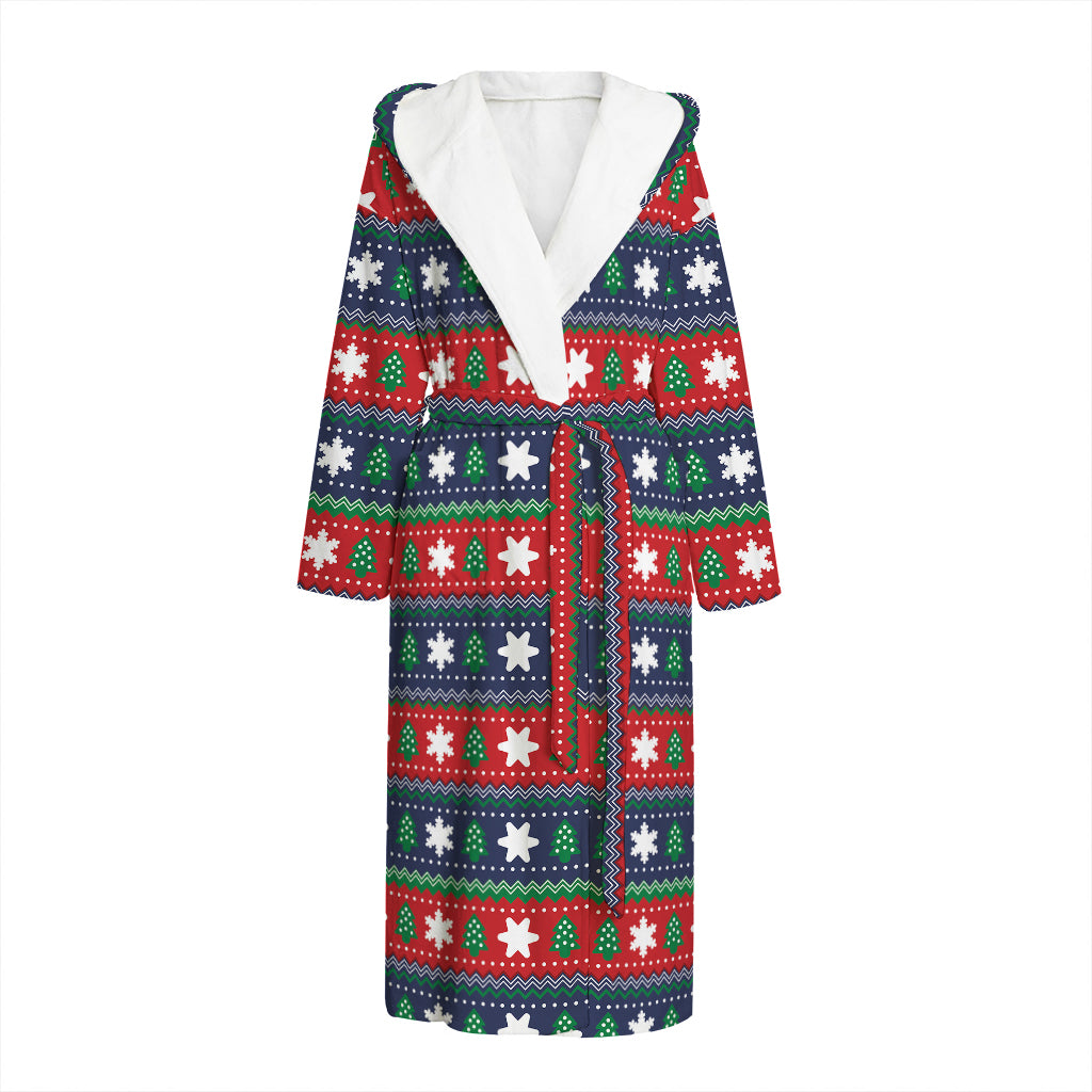 Scandinavian Christmas Pattern Print Hooded Bathrobe