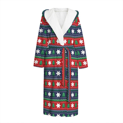 Scandinavian Christmas Pattern Print Hooded Bathrobe