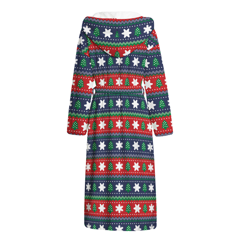 Scandinavian Christmas Pattern Print Hooded Bathrobe