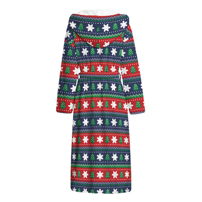 Scandinavian Christmas Pattern Print Hooded Bathrobe