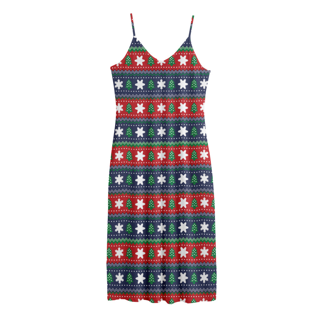 Scandinavian Christmas Pattern Print Jersey Midi Cami Dress