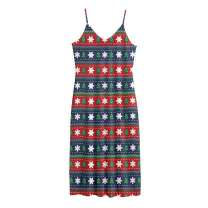 Scandinavian Christmas Pattern Print Jersey Midi Cami Dress