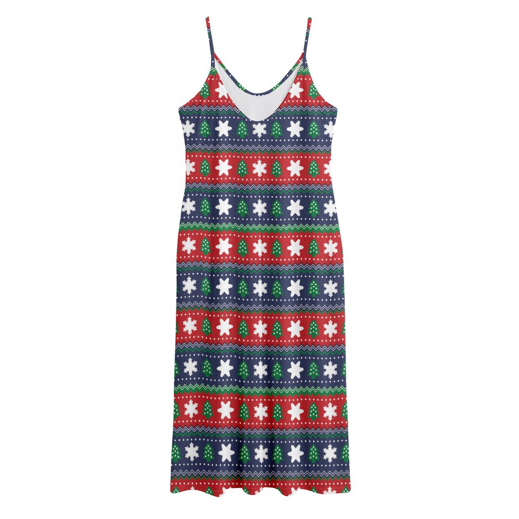 Scandinavian Christmas Pattern Print Jersey Midi Cami Dress
