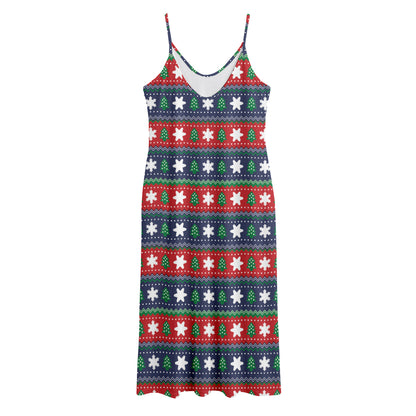 Scandinavian Christmas Pattern Print Jersey Midi Cami Dress