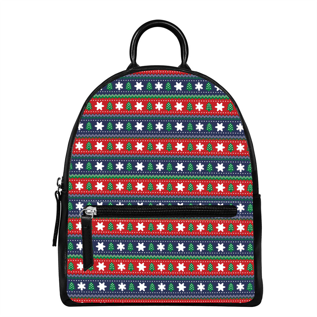 Scandinavian Christmas Pattern Print Leather Backpack