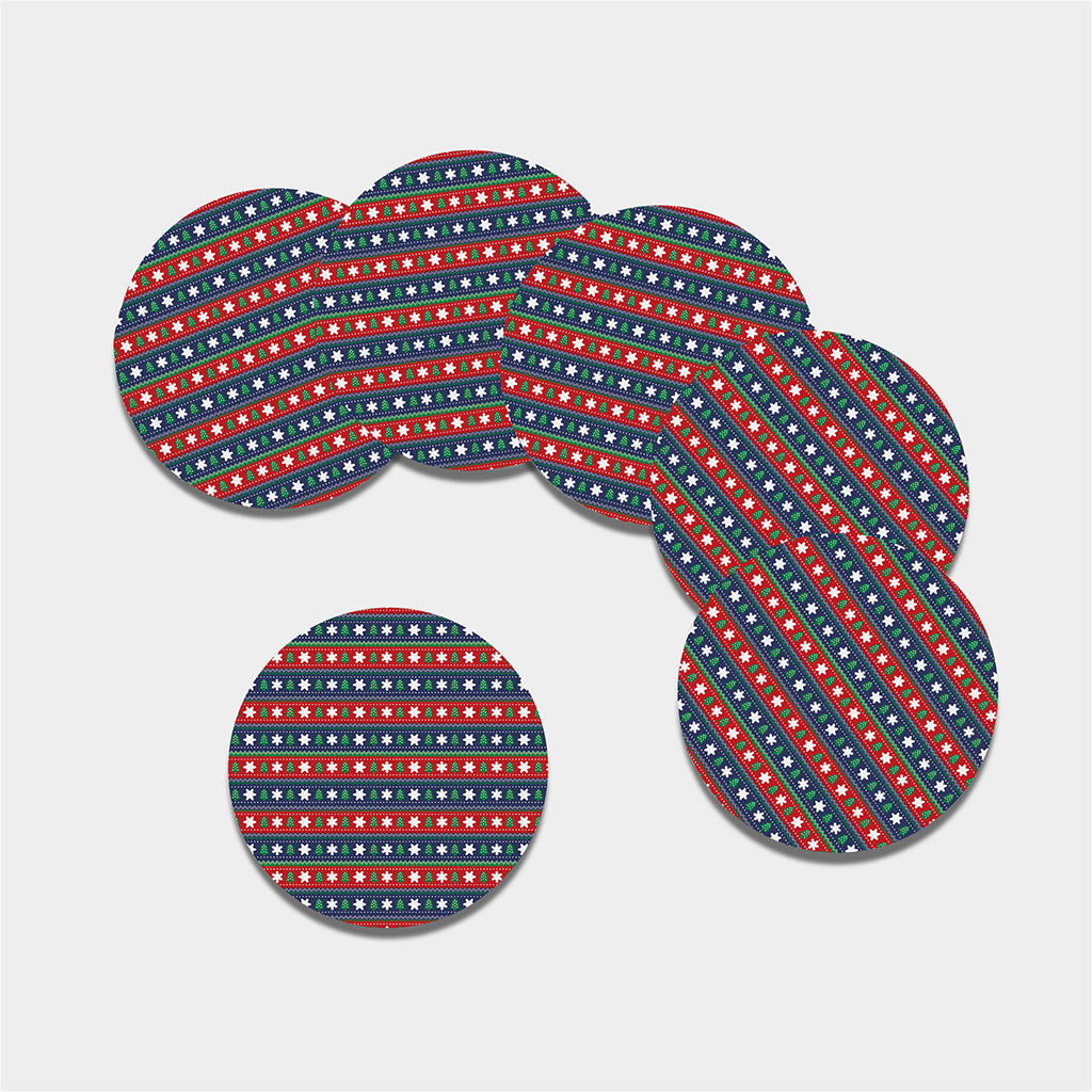 Scandinavian Christmas Pattern Print Leather Coaster Set
