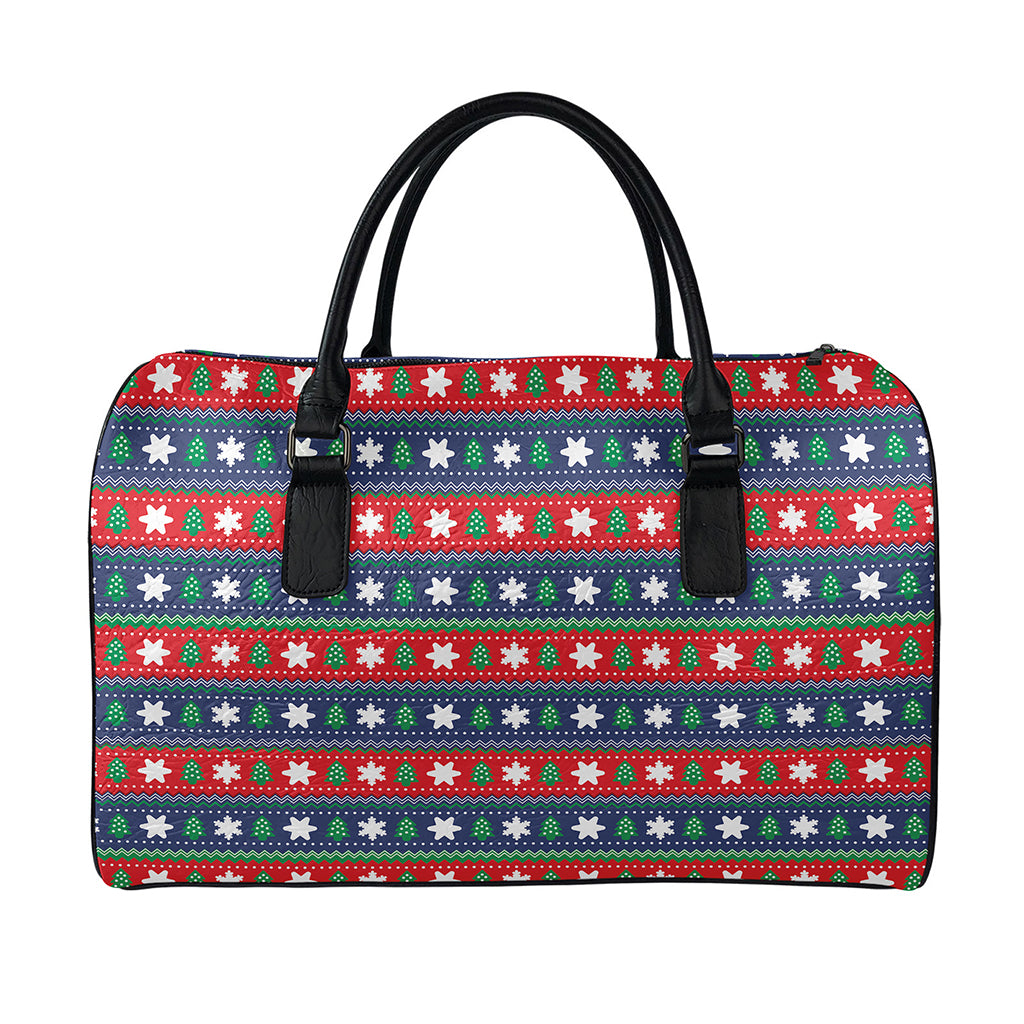 Scandinavian Christmas Pattern Print Leather Duffle Bag
